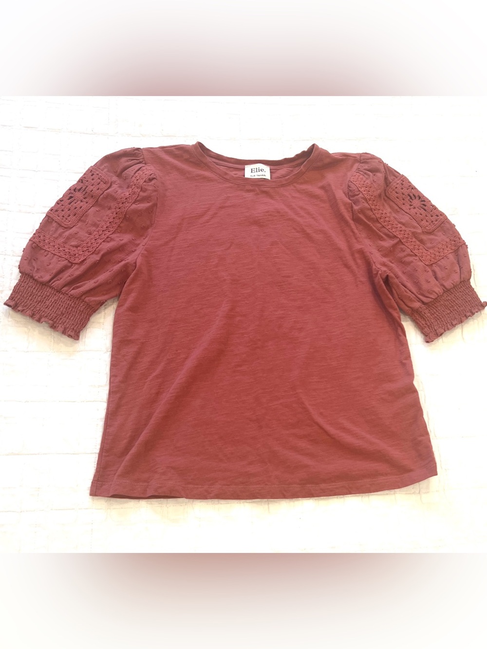 ElieTahari Cotton Tee with Puff Sleeve Top in Dusty Cedar Rose